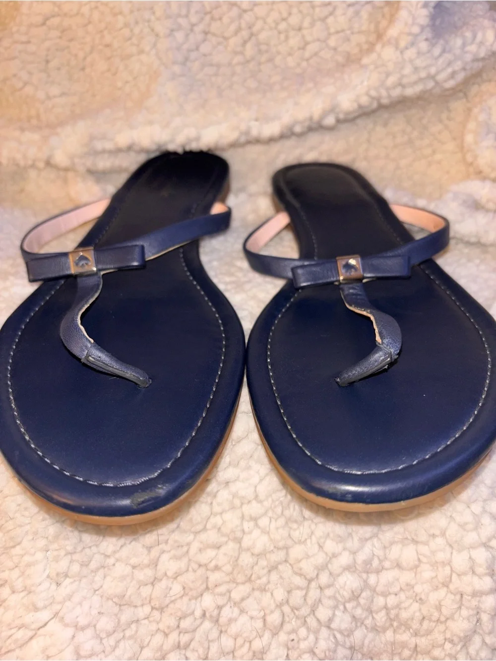 Kate Spade New York Navy Blue Bow T-Strap Thong Sandals Size 10 US